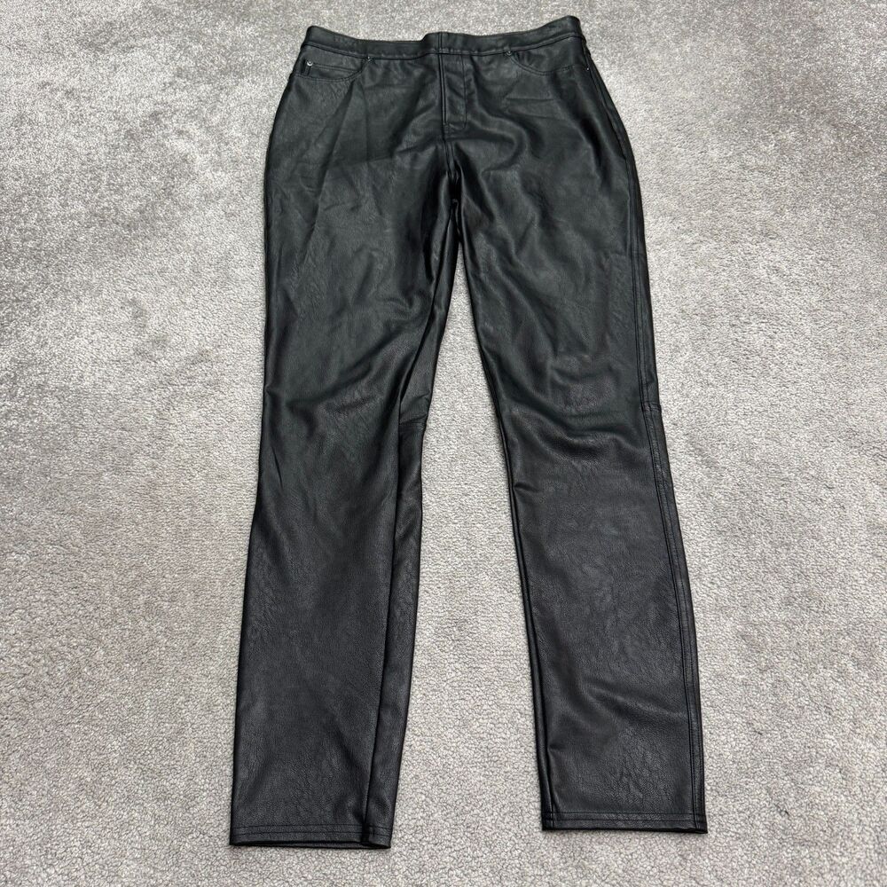 SPANX Faux Leather Ankle Leggings Women Large Tall Black Stretch Power Waistband